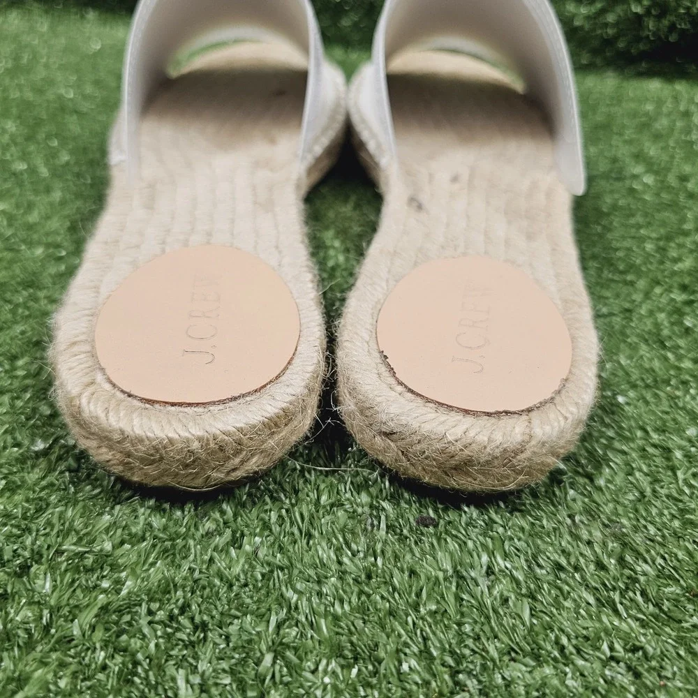 J.Crew Valencia White Perforated Leather Slip On Espadrille Slides Womens‎ 9